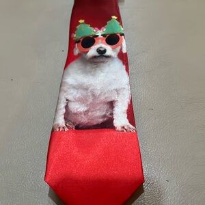 RED holiday tie with dog